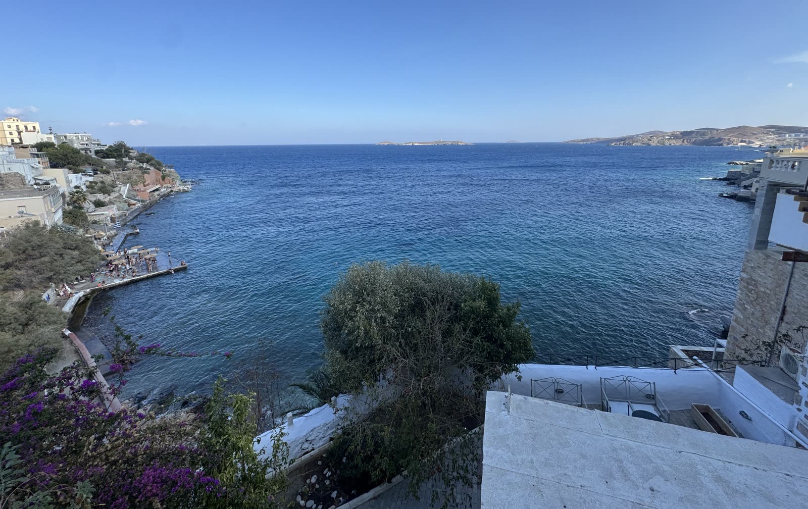 Ermoupoli, Syros from above, the town stepping down to the Aegean
